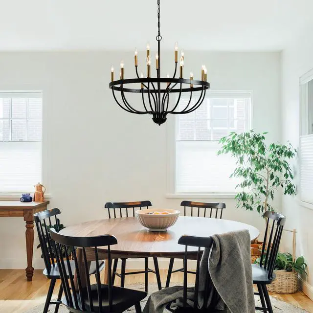 Alt view image 6 of 7 - 15-Light Chandelier industrial Iron Candle Chandelier Modern Suspended Farmhouse Pendant Light Fixtures for Dining Room Bedroom Living Room Kitchen Island Foyer (No include Bulb) Gold + Black