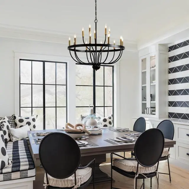 Alt view image 5 of 7 - 15-Light Chandelier industrial Iron Candle Chandelier Modern Suspended Farmhouse Pendant Light Fixtures for Dining Room Bedroom Living Room Kitchen Island Foyer (No include Bulb) Gold + Black
