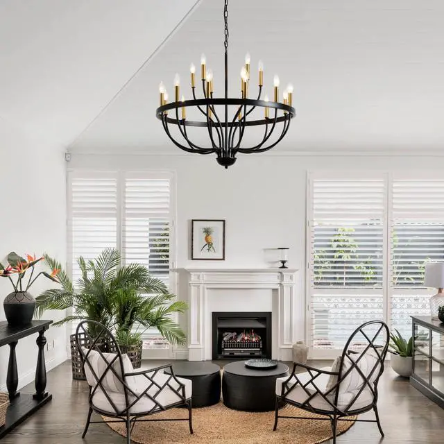 Main image of 18-Light Chandelier industrial Iron Candle Chandelier Modern Suspended Farmhouse Pendant Light Fixtures for Dining Room Bedroom Living Room Kitchen Island Foyer (No include Bulb) Gold + Black