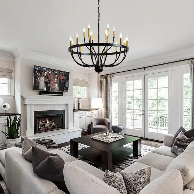 Alt view image 3 of 7 - 18-Light Chandelier industrial Iron Candle Chandelier Modern Suspended Farmhouse Pendant Light Fixtures for Dining Room Bedroom Living Room Kitchen Island Foyer (No include Bulb) Gold + Black