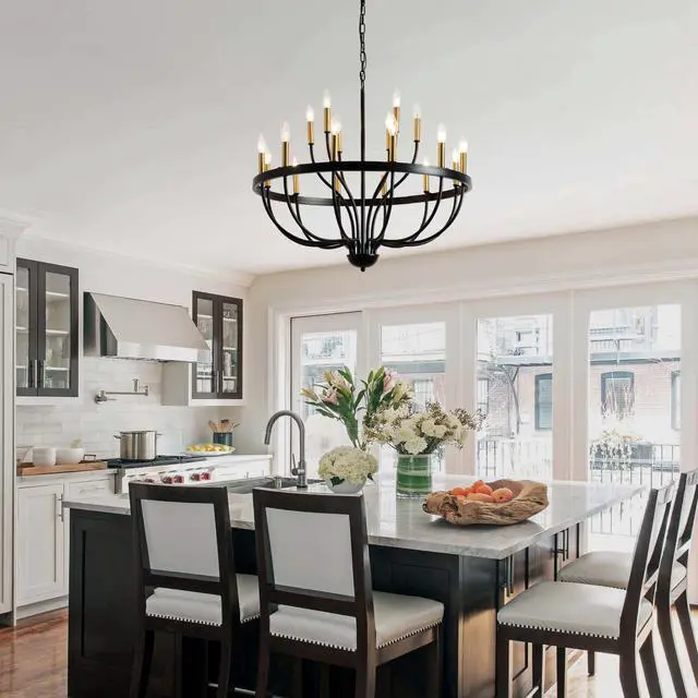Alt view image 2 of 7 - 18-Light Chandelier industrial Iron Candle Chandelier Modern Suspended Farmhouse Pendant Light Fixtures for Dining Room Bedroom Living Room Kitchen Island Foyer (No include Bulb) Gold + Black