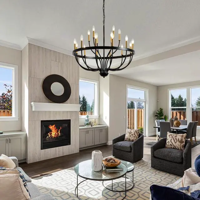 Alt view image 4 of 7 - 18-Light Chandelier industrial Iron Candle Chandelier Modern Suspended Farmhouse Pendant Light Fixtures for Dining Room Bedroom Living Room Kitchen Island Foyer (No include Bulb) Gold + Black