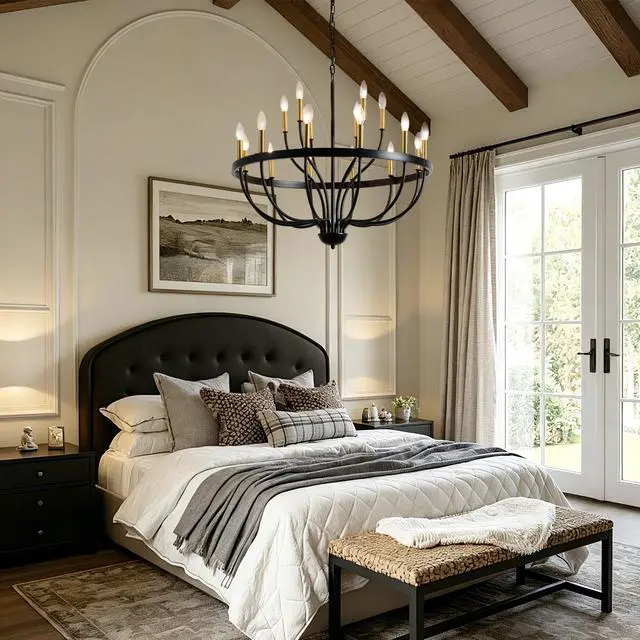 Alt view image 7 of 7 - 18-Light Chandelier industrial Iron Candle Chandelier Modern Suspended Farmhouse Pendant Light Fixtures for Dining Room Bedroom Living Room Kitchen Island Foyer (No include Bulb) Gold + Black