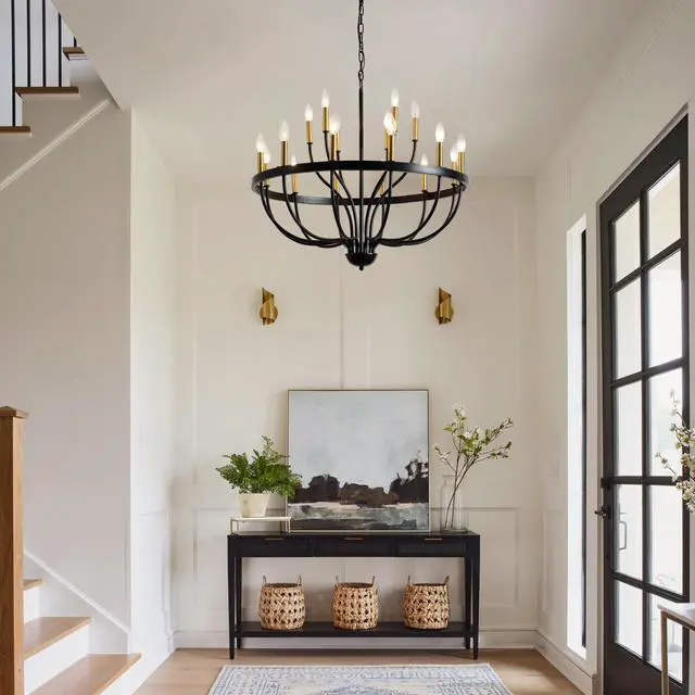 Alt view image 6 of 7 - 18-Light Chandelier industrial Iron Candle Chandelier Modern Suspended Farmhouse Pendant Light Fixtures for Dining Room Bedroom Living Room Kitchen Island Foyer (No include Bulb) Gold + Black