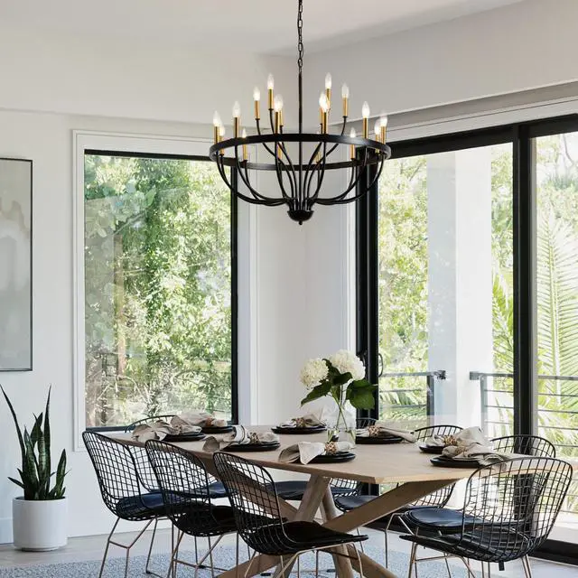 Alt view image 5 of 7 - 18-Light Chandelier industrial Iron Candle Chandelier Modern Suspended Farmhouse Pendant Light Fixtures for Dining Room Bedroom Living Room Kitchen Island Foyer (No include Bulb) Gold + Black