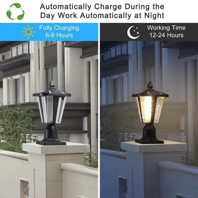 Alt view image 5 of 7 - 15"(H) Solar Powered Outdoor Lantern, Modern Garden Light with Led for Pathways, Yards, and Driveways (1-Pack)