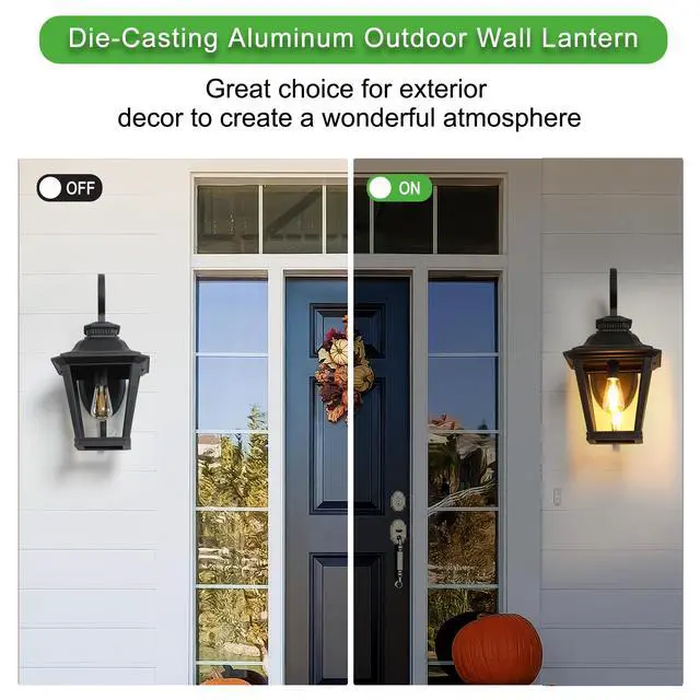 Alt view image 5 of 7 - 21"(H) 1-Pack Outdoor Wall Lantern Light Vintage Black Metal & Clear Glass Sconce with Decorative Scroll Design for Porch, Patio, and Garden Lighting (Bulb Not included)