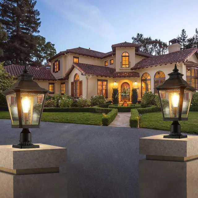 Alt view image 2 of 7 - 21"(H) 1-Pack Outdoor Post Lantern Light Vintage Black Metal & Clear Glass Pillar Lamp for Garden, Gate, Driveway, and Pathway Lighting with Elegant Design (Bulb Not included)