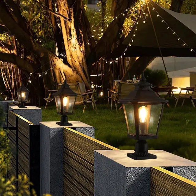 Alt view image 3 of 7 - 21"(H) 1-Pack Outdoor Post Lantern Light Vintage Black Metal & Clear Glass Pillar Lamp for Garden, Gate, Driveway, and Pathway Lighting with Elegant Design (Bulb Not included)