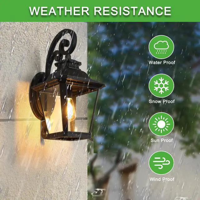 Alt view image 6 of 7 - 21"(H) 1-Pack Outdoor Wall Lantern Light Vintage Black Metal & Clear Glass Sconce with Decorative Scroll Design for Porch, Patio, and Garden Lighting (Bulb Not included)