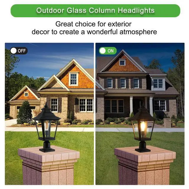 Alt view image 4 of 7 - 21"(H) 1-Pack Outdoor Post Lantern Light Vintage Black Metal & Clear Glass Pillar Lamp for Garden, Gate, Driveway, and Pathway Lighting with Elegant Design (Bulb Not included)