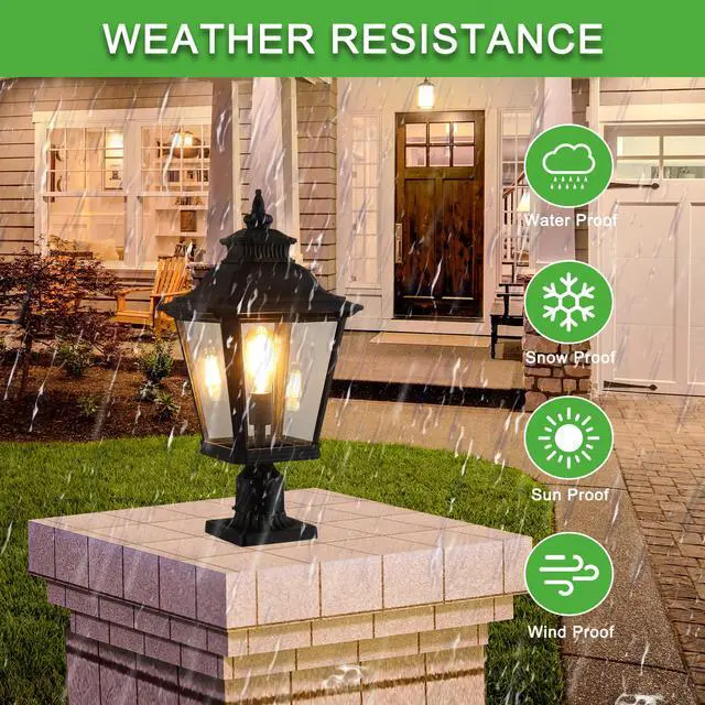 Alt view image 5 of 7 - 21"(H) 1-Pack Outdoor Post Lantern Light Vintage Black Metal & Clear Glass Pillar Lamp for Garden, Gate, Driveway, and Pathway Lighting with Elegant Design (Bulb Not included)
