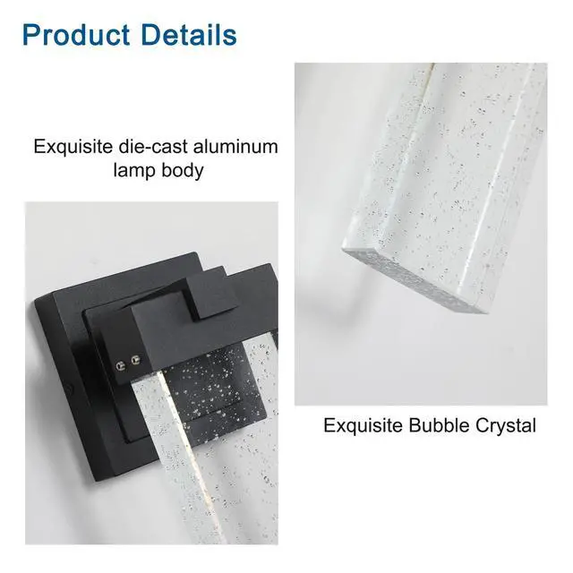 Alt view image 7 of 7 - Outdoor Waterproof Transparent Led Crystal Wall Lamp Supports Multiple Types Of Light Bulbs -12W Per Lamp (2 Pack)