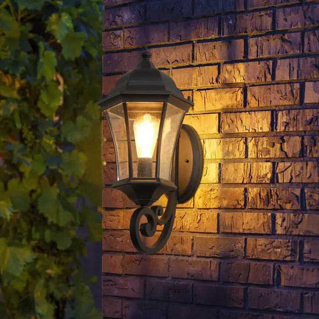 Alt view image 4 of 7 - 1-Pack Vintage Wall-Mounted Outdoor Lantern Light Elegant Black Metal Sconce for Porch, Patio, and Garden Lighting (Bulb Not included)