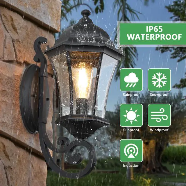 Alt view image 6 of 7 - 1-Pack Vintage Wall-Mounted Outdoor Lantern Light Elegant Black Metal Sconce for Porch, Patio, and Garden Lighting (Bulb Not included)
