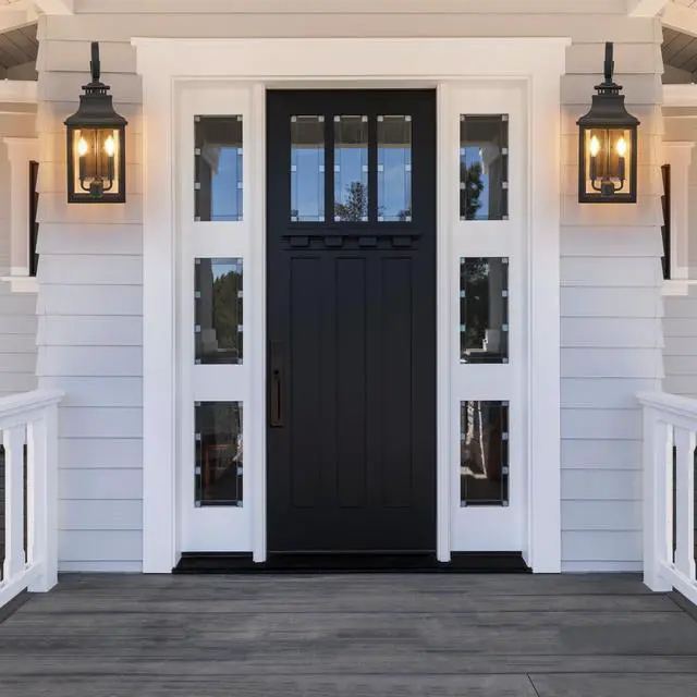 Alt view image 3 of 7 - 23"(H) 1-Pack Outdoor Wall Lantern Light Vintage Black Metal Sconce with Clear Seeded Glass for Porch, Patio, and Garden (Bulb Not included)