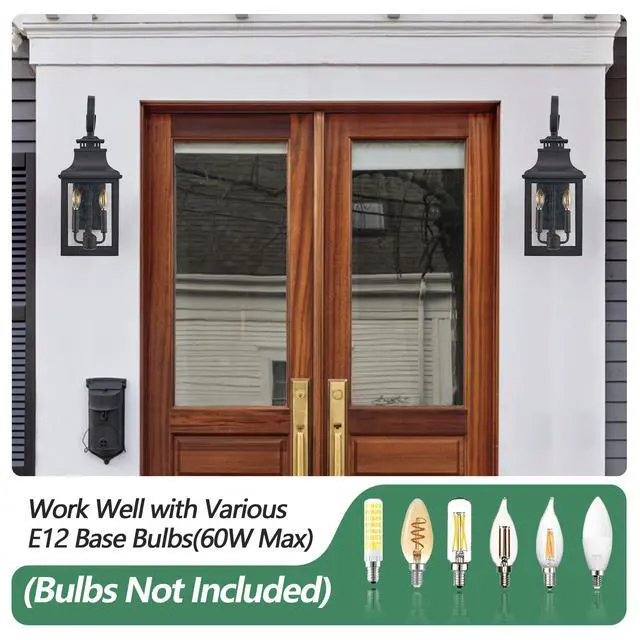 Alt view image 7 of 7 - 23"(H) 1-Pack Outdoor Wall Lantern Light Vintage Black Metal Sconce with Clear Seeded Glass for Porch, Patio, and Garden (Bulb Not included)
