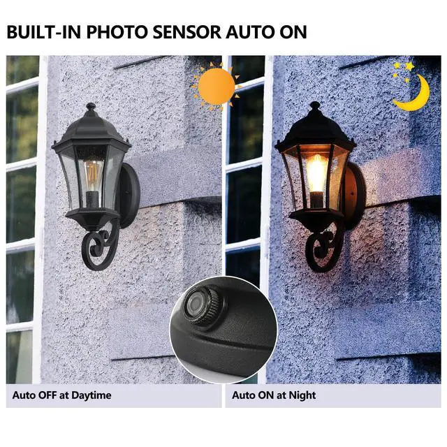 Alt view image 7 of 7 - 1-Pack Vintage Wall-Mounted Outdoor Lantern Light Elegant Black Metal Sconce for Porch, Patio, and Garden Lighting (Bulb Not included)