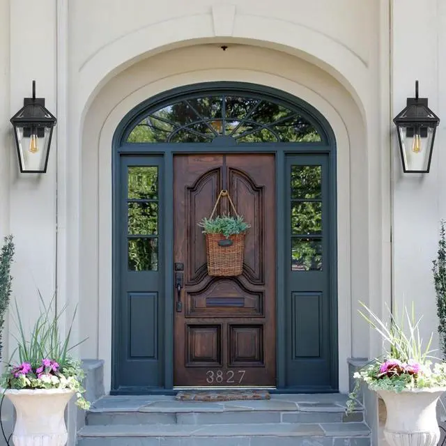 Alt view image 2 of 7 - 21"(H) 2-Pack Outdoor Wall Lantern Light Modern Black Metal & Clear Glass Sconce for Porch, Patio, and Garden Lighting (Bulb Not included)