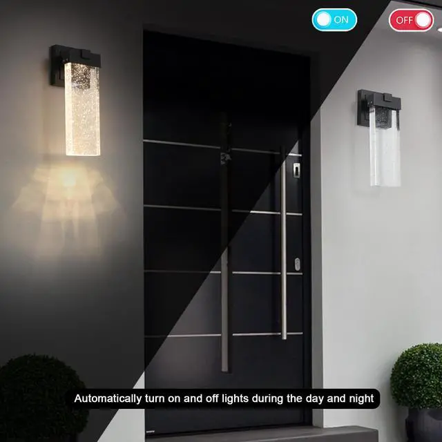 Alt view image 6 of 7 - 2-Pack Outdoor Wall Light Fixture, Weatherproof Led Wall Sconce with Bubble Crystal and Light Sensor - 12W Per Lamp