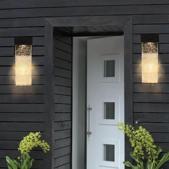 Alt view image 2 of 7 - 2-Pack Outdoor Wall Light Fixture, Weatherproof Led Wall Sconce with Bubble Crystal and Light Sensor - 12W Per Lamp