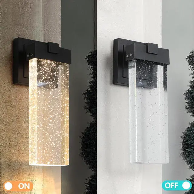 Alt view image 7 of 7 - 2-Pack Outdoor Wall Light Fixture, Weatherproof Led Wall Sconce with Bubble Crystal and Light Sensor - 12W Per Lamp
