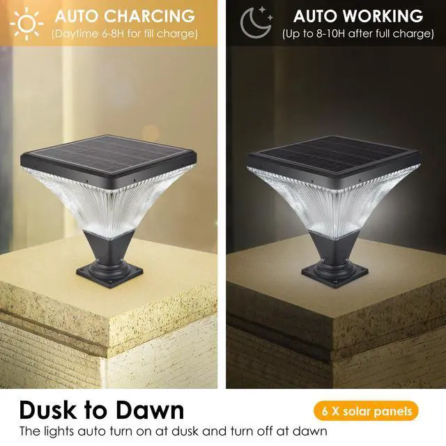 Alt view image 3 of 7 - 15" Black Outdoor Post Light - Led with Remote Control, Dimmable, Timer Function, Weatherproof for Yard, Garden, Pathway (1-Pack)