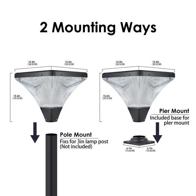 Alt view image 7 of 7 - 15" Black Outdoor Post Light - Led with Remote Control, Dimmable, Timer Function, Weatherproof for Yard, Garden, Pathway (1-Pack)