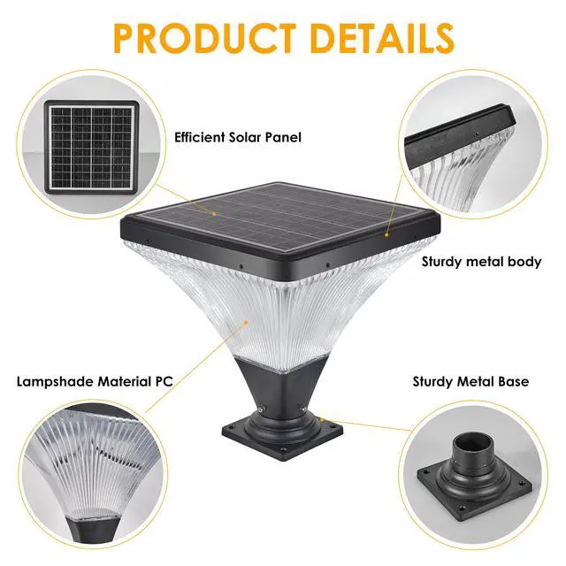 Alt view image 6 of 7 - 15" Black Outdoor Post Light - Led with Remote Control, Dimmable, Timer Function, Weatherproof for Yard, Garden, Pathway (1-Pack)