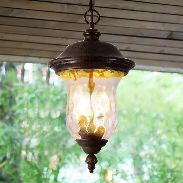 Main image of 19"(H) Rustic Outdoor Hanging Lantern, Weatherproof Vintage Pendant Light with Clear Glass Shade, Waterproof Exterior Lighting Fixture for Porch, Patio, Or Garden (one Piece & No Bulb)