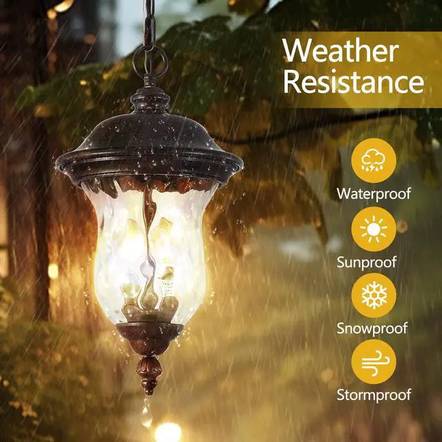 Alt view image 4 of 7 - 19"(H) Rustic Outdoor Hanging Lantern, Weatherproof Vintage Pendant Light with Clear Glass Shade, Waterproof Exterior Lighting Fixture for Porch, Patio, Or Garden (one Piece & No Bulb)