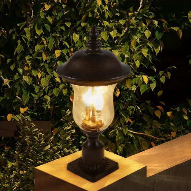 Main image of 21"(H) Vintage Outdoor Lamp Post Light, Waterproof Garden Patio Lantern with Clear Glass Shade, Classic Bronze Finish, Ideal for Yard, Porch, Walkway, and Driveway Lighting (one Piece & No Bulb)