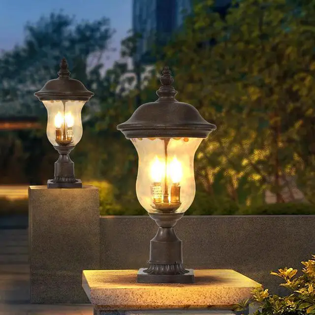 Alt view image 2 of 7 - 21"(H) Vintage Outdoor Lamp Post Light, Waterproof Garden Patio Lantern with Clear Glass Shade, Classic Bronze Finish, Ideal for Yard, Porch, Walkway, and Driveway Lighting (one Piece & No Bulb)