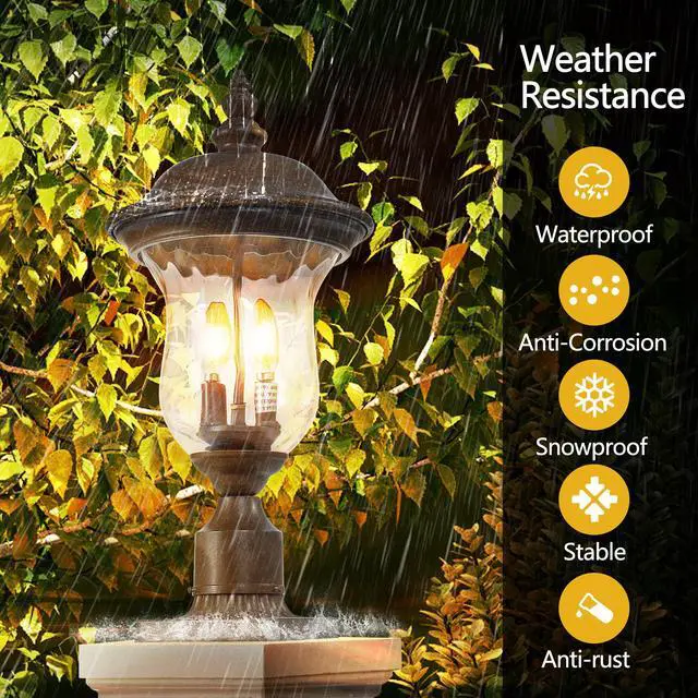 Alt view image 5 of 7 - 21"(H) Vintage Outdoor Lamp Post Light, Waterproof Garden Patio Lantern with Clear Glass Shade, Classic Bronze Finish, Ideal for Yard, Porch, Walkway, and Driveway Lighting (one Piece & No Bulb)