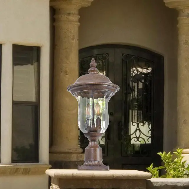 Alt view image 4 of 7 - 21"(H) Vintage Outdoor Lamp Post Light, Waterproof Garden Patio Lantern with Clear Glass Shade, Classic Bronze Finish, Ideal for Yard, Porch, Walkway, and Driveway Lighting (one Piece & No Bulb)