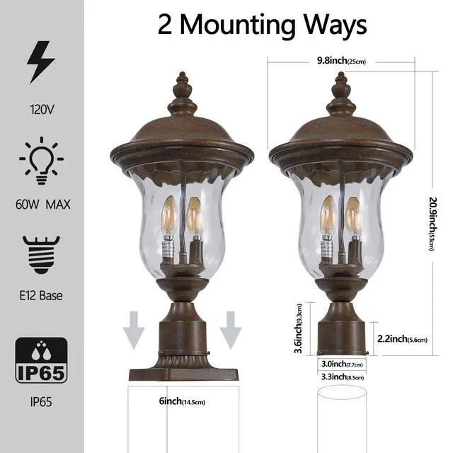 Alt view image 7 of 7 - 21"(H) Vintage Outdoor Lamp Post Light, Waterproof Garden Patio Lantern with Clear Glass Shade, Classic Bronze Finish, Ideal for Yard, Porch, Walkway, and Driveway Lighting (one Piece & No Bulb)