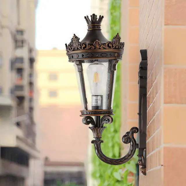 Main image of 21"(H) Vintage Outdoor Wall Lantern, Waterproof Exterior Wall Sconce with Crown top and Clear Glass, Decorative Outdoor Lighting Fixture for Patio, Garden, Or Entryway (one Piece&No Bulb)