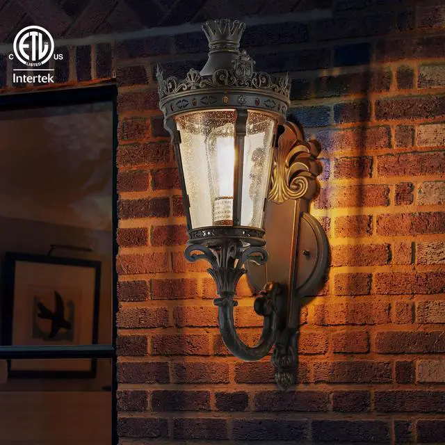 Alt view image 3 of 7 - 21"(H) Vintage Outdoor Wall Lantern, Waterproof Exterior Wall Sconce with Crown top and Clear Glass, Decorative Outdoor Lighting Fixture for Patio, Garden, Or Entryway (one Piece&No Bulb)