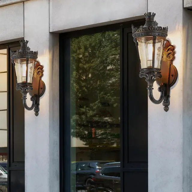 Alt view image 2 of 7 - 21"(H) Vintage Outdoor Wall Lantern, Waterproof Exterior Wall Sconce with Crown top and Clear Glass, Decorative Outdoor Lighting Fixture for Patio, Garden, Or Entryway (one Piece&No Bulb)