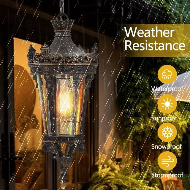Alt view image 4 of 7 - 18"(H) Antique Crown Outdoor Hanging Lantern, Waterproof Vintage Pendant Light with Ornate Metal Design and Clear Glass for Patio, Garden, Porch, Entryway Lighting (one Piece&No Bulb)
