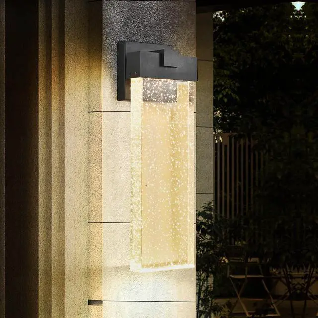 Alt view image 2 of 7 - 18"(H) 1-Pack 12W Modern Outdoor Wall Light Fixture, Weatherproof Led Wall Sconce with Bubble Crystal, Black Finish, Up and Down Lighting for Porch, Patio, and Garden