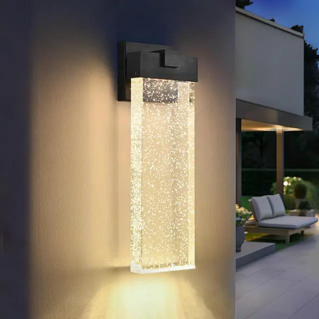 Main image of 18"(H) 1-Pack 12W Modern Outdoor Wall Light Fixture, Weatherproof Led Wall Sconce with Bubble Crystal, Black Finish, Up and Down Lighting for Porch, Patio, and Garden