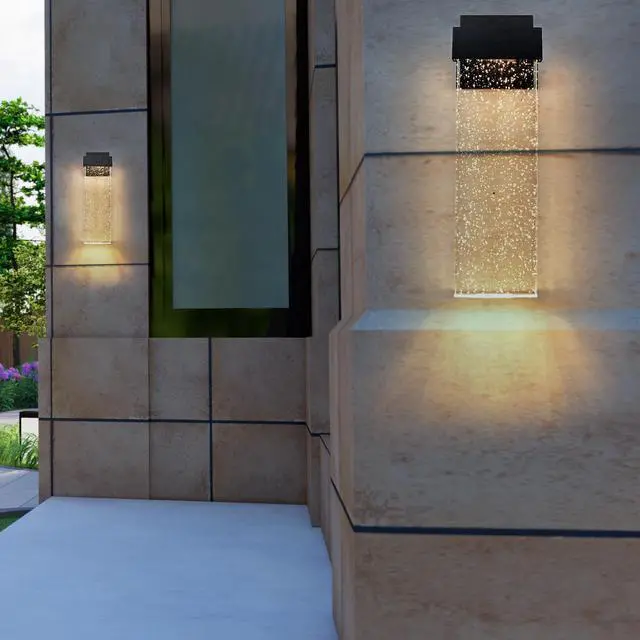 Alt view image 4 of 7 - 18"(H) 1-Pack 12W Modern Outdoor Wall Light Fixture, Weatherproof Led Wall Sconce with Bubble Crystal, Black Finish, Up and Down Lighting for Porch, Patio, and Garden