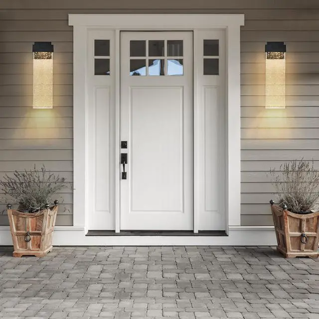 Alt view image 6 of 7 - 18"(H) 1-Pack 12W Modern Outdoor Wall Light Fixture, Weatherproof Led Wall Sconce with Bubble Crystal, Black Finish, Up and Down Lighting for Porch, Patio, and Garden