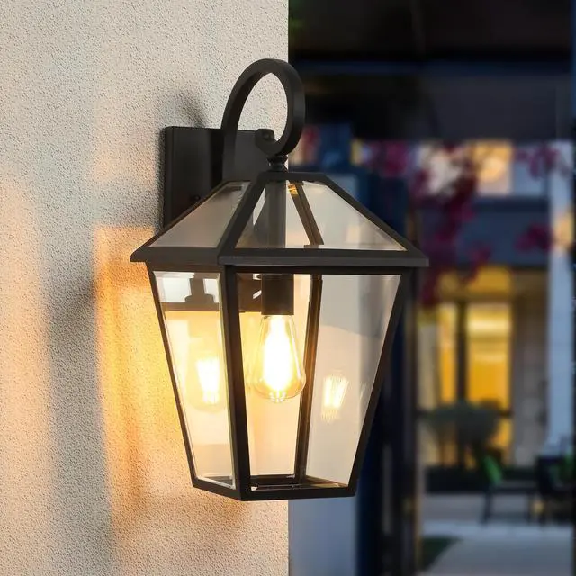 Main image of 10" 2Pcs Outdoor Wall Lanterns, Black Finish Weatherproof Wall Sconce with Clear Glass Panels, Vintage Exterior Light Fixtures for Porch, Patio, Garage, and Entryway (Bulb Not included)