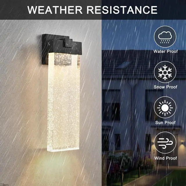 Alt view image 7 of 7 - 18"(H) 1-Pack 12W Modern Outdoor Wall Light Fixture, Weatherproof Led Wall Sconce with Bubble Crystal, Black Finish, Up and Down Lighting for Porch, Patio, and Garden