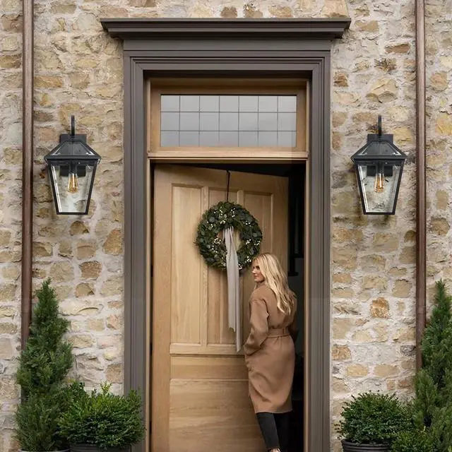 Alt view image 4 of 7 - 10" 2Pcs Outdoor Wall Lanterns, Black Finish Weatherproof Wall Sconce with Clear Glass Panels, Vintage Exterior Light Fixtures for Porch, Patio, Garage, and Entryway (Bulb Not included)