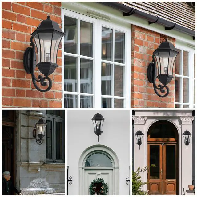 Alt view image 2 of 7 - 27"(H) 1-Pack Outdoor Wall Lantern with Dusk to Dawn Sensor, Black Weatherrproof Exterior Light Fixture with Clear Bubble Glass, Vintage Wall Sconce for Porch, Patio, Entryway, and Garage (No Bulb)