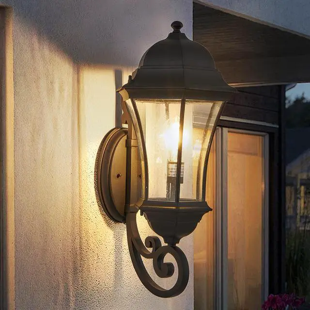 Main image of 27"(H) 1-Pack Outdoor Wall Lantern with Dusk to Dawn Sensor, Black Weatherrproof Exterior Light Fixture with Clear Bubble Glass, Vintage Wall Sconce for Porch, Patio, Entryway, and Garage (No Bulb)