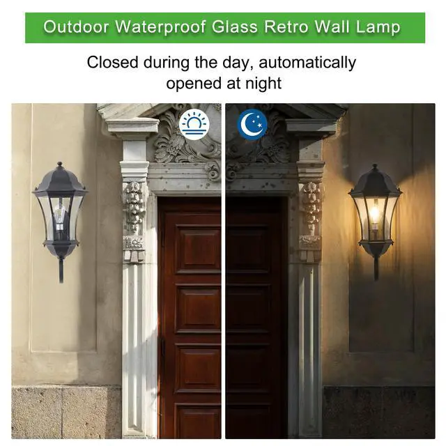 Alt view image 6 of 7 - 27"(H) 1-Pack Outdoor Wall Lantern with Dusk to Dawn Sensor, Black Weatherrproof Exterior Light Fixture with Clear Bubble Glass, Vintage Wall Sconce for Porch, Patio, Entryway, and Garage (No Bulb)